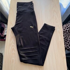 Puma Black Girls' High-Waist Leggings with Gold Puma Logo